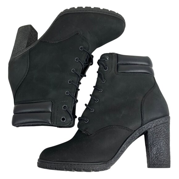 TIMBERLAND Tillston Womens 3.5" Heel Ankle Boots Lace Up Black Leather Size 8.5 - Picture 3 of 8